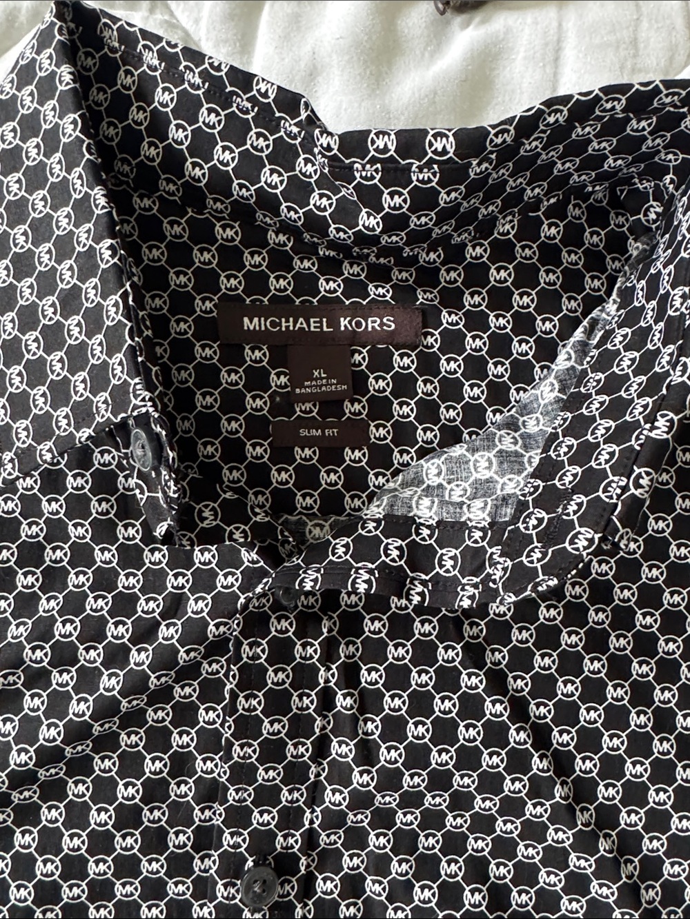Michael Kors Black and White MK Logo Button-Down Shirt